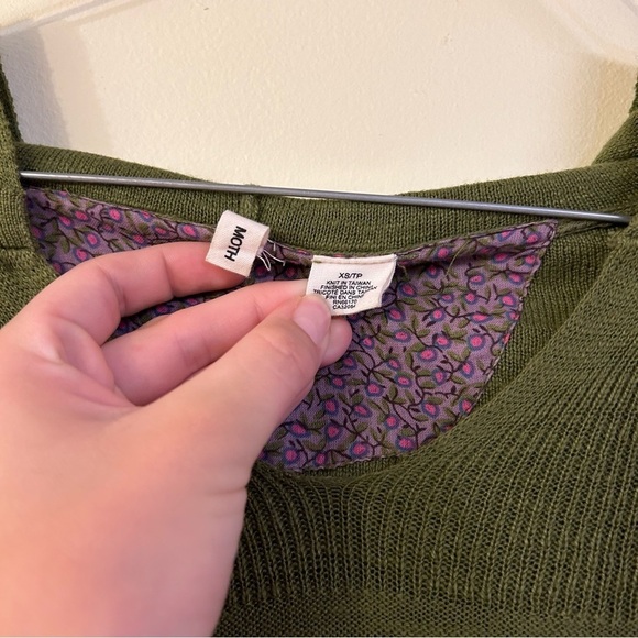 Moth Anthropologie Green Hooded Sweater Bohemian Minimalist Holiday Sz X-Small - Picture 5 of 8